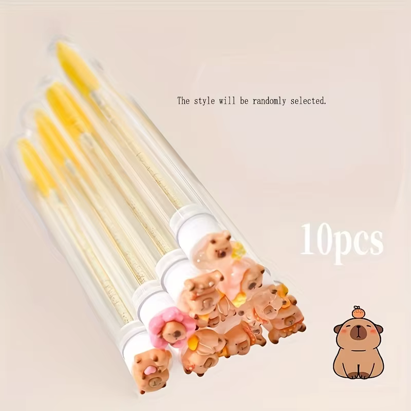Brosses d'extension de cils, 10 pièces par paquet, conception Kapibara mignonne, forme ovale, têtes 