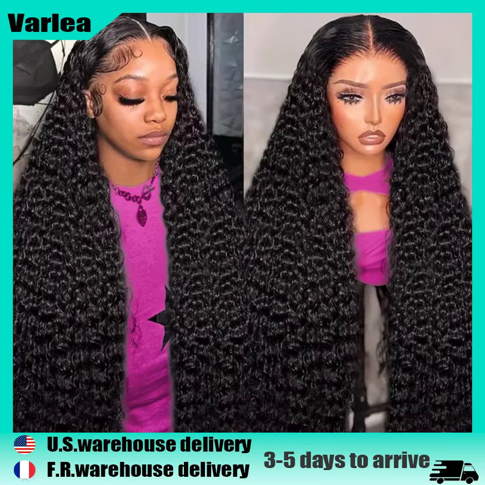VarRug-Perruque Brésilienne Naturelle Bouclée, Cheveux Humains Noirs, Deep Wave, HD, Densité 220%, 1