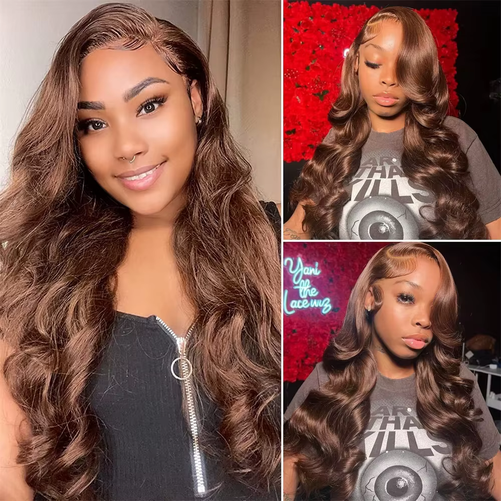 Perruque Lace Front Wig Body Wave marron chocolat, perruque Lace Frontal Wig transparente 13x6 HD, c