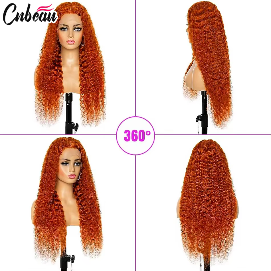 Perruque Lace Front Wig naturelle bouclée Orange gingembre, cheveux humains, 13x4, 13x6, Hd, 36 pouc