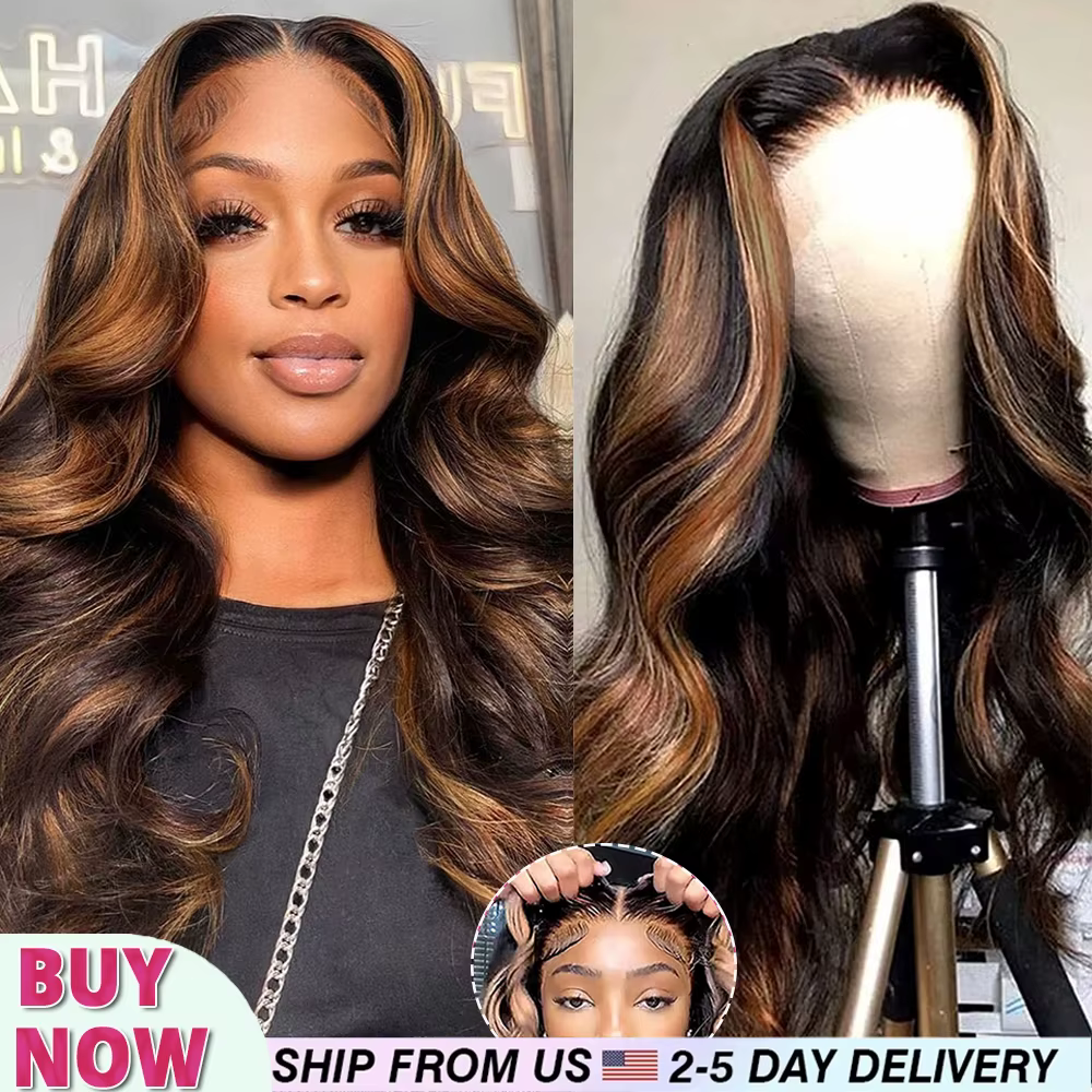 Perruque P1B/30 Highlight Body Wave en cheveux humains, pré-épilée, pré-coupée, dentelle 9x6, sans c