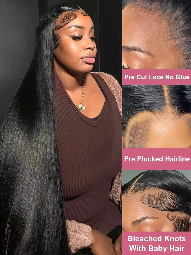 Perruques de cheveux humains lisses avec dentelle HD 13x6, densité 250%, 40 pouces, couleur naturell