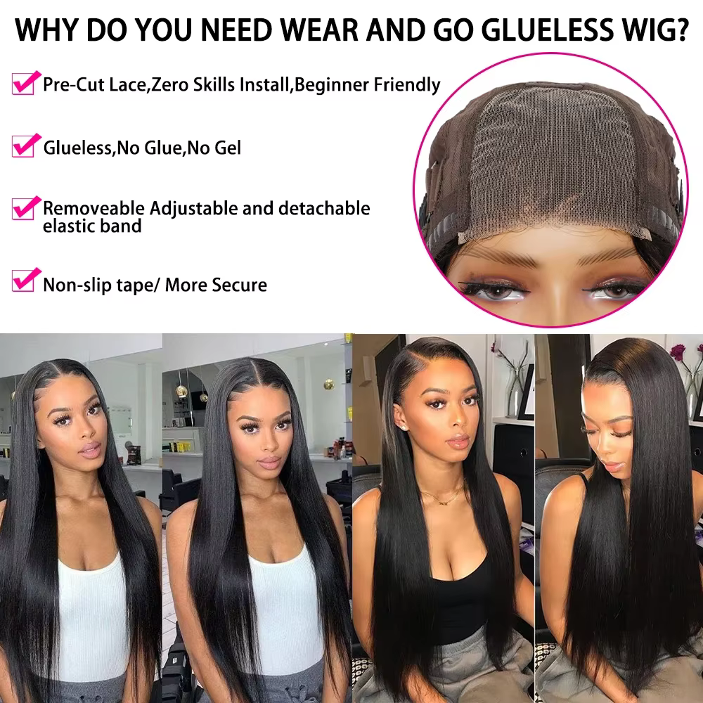 Perruque Lace Closure Wig Remy sans colle, cheveux naturels, pre-plucked, pre-plucked, 4x4 5x5 HD, 3