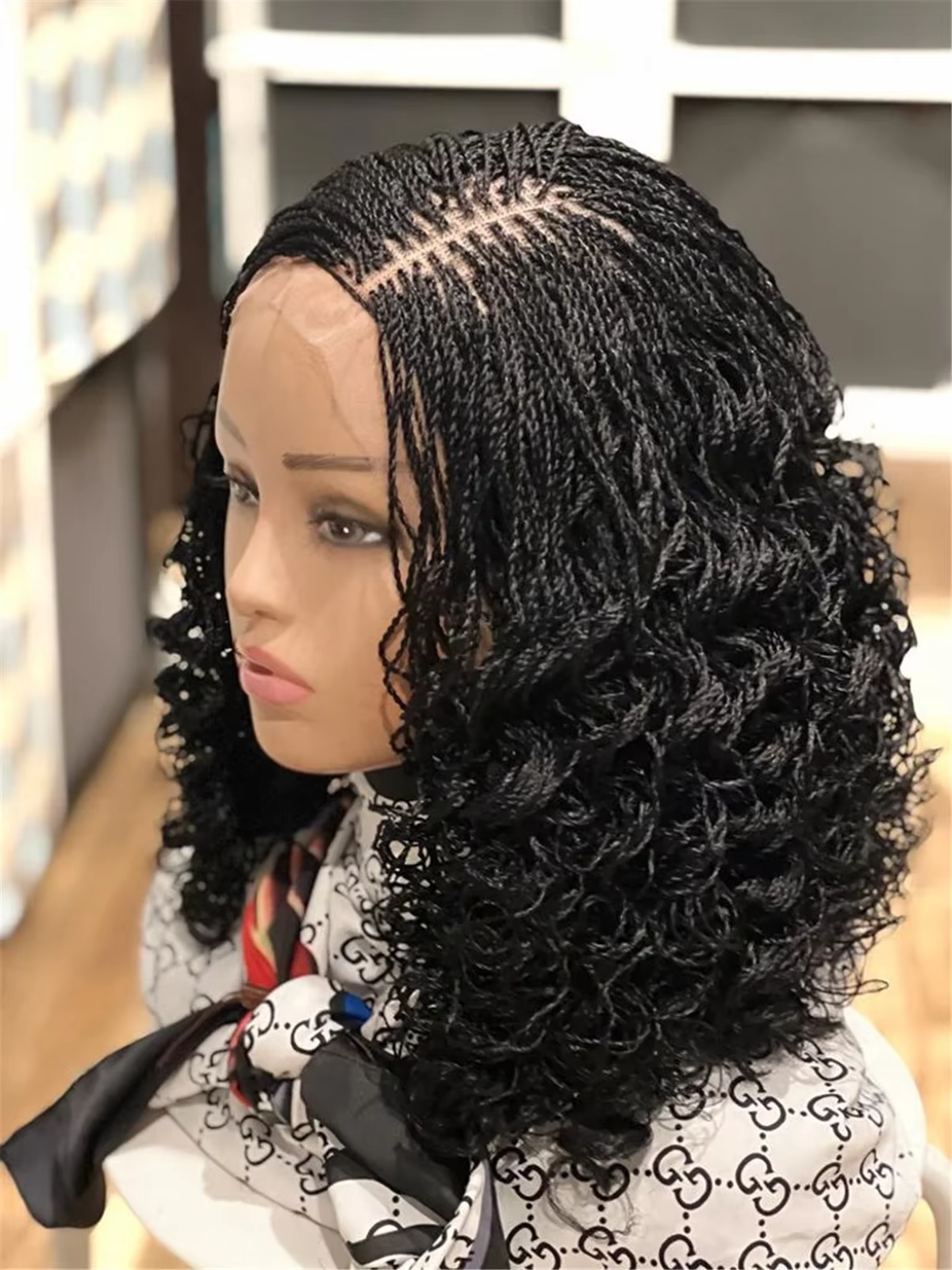Perruque synthétique tressée torsadée bouclée pour femme, avec raie latérale, prête à porter, transf