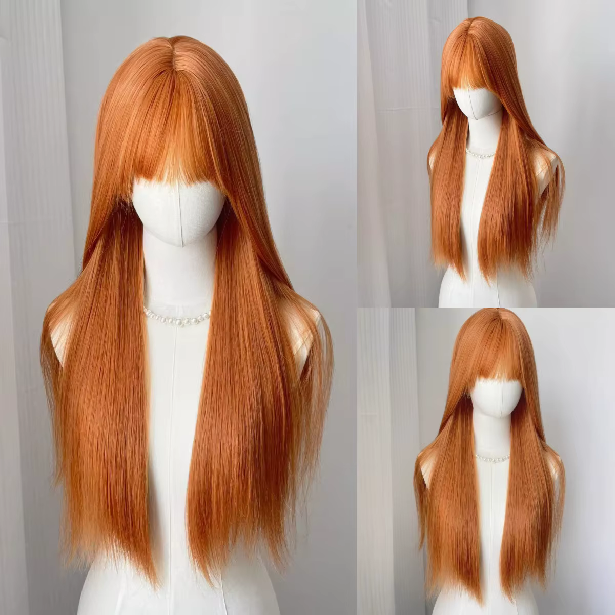 Perruque synthétique orange à grandes vagues, perruque de cosplay pour fête d'Halloween, perruque qu