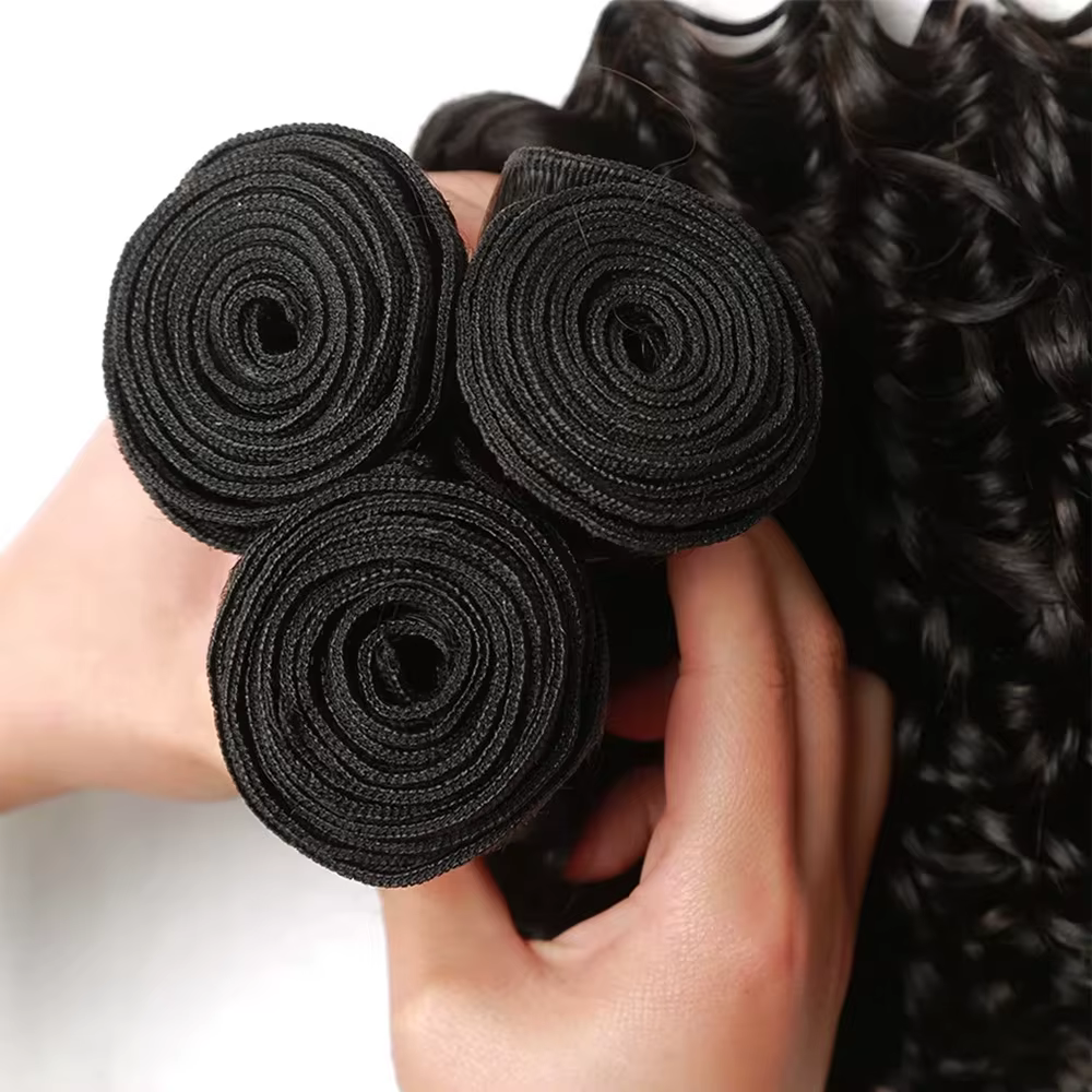 Tissage en lot brésilien naturel Remy Deep Wave, 40 pouces, noir naturel, non traité, Extensions de