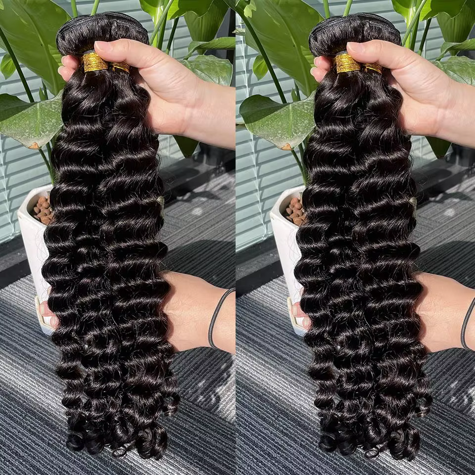 Tissage en Lot Brésilien Naturel Remy Bouclé, Extensions de Cheveux, Deep Wave, Double Proximité, 30