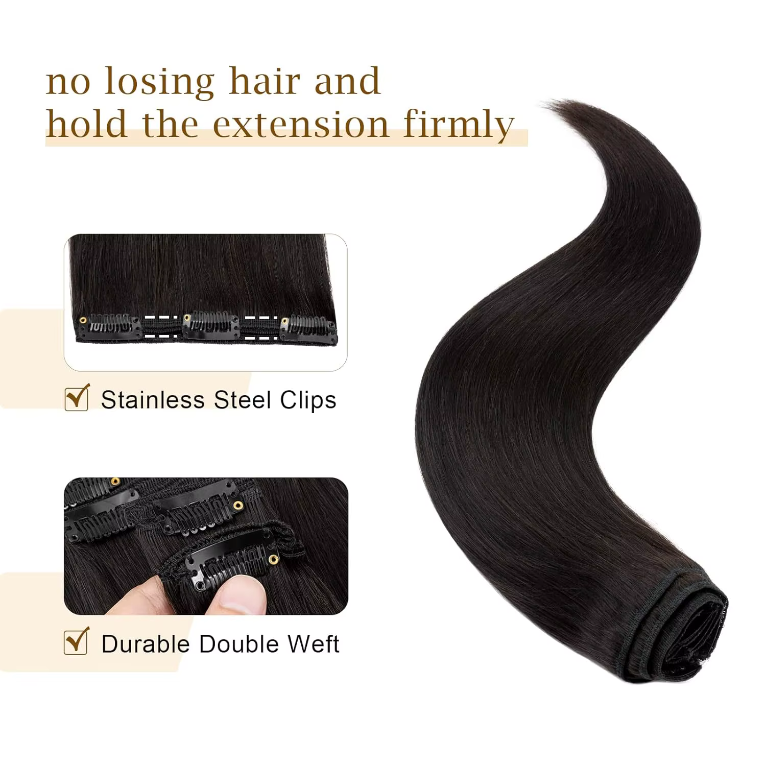 Extensions de cheveux humains 100% non traités, 120G/8 pièces, à clips droits, cheveux vierges brési