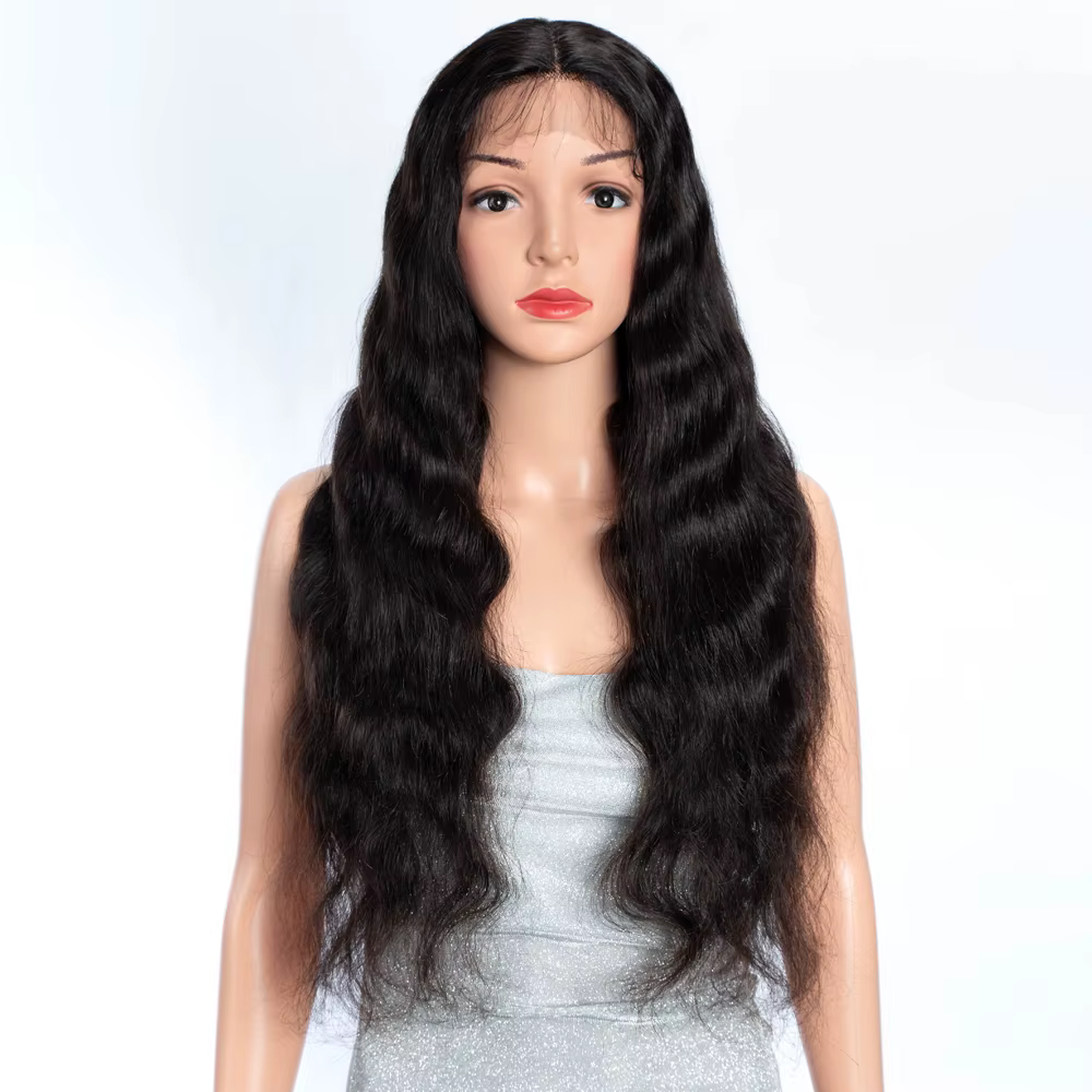 Lekker noir Long ondulé 13x1 T partie dentelle avant 100% perruques de cheveux humains pour les femm