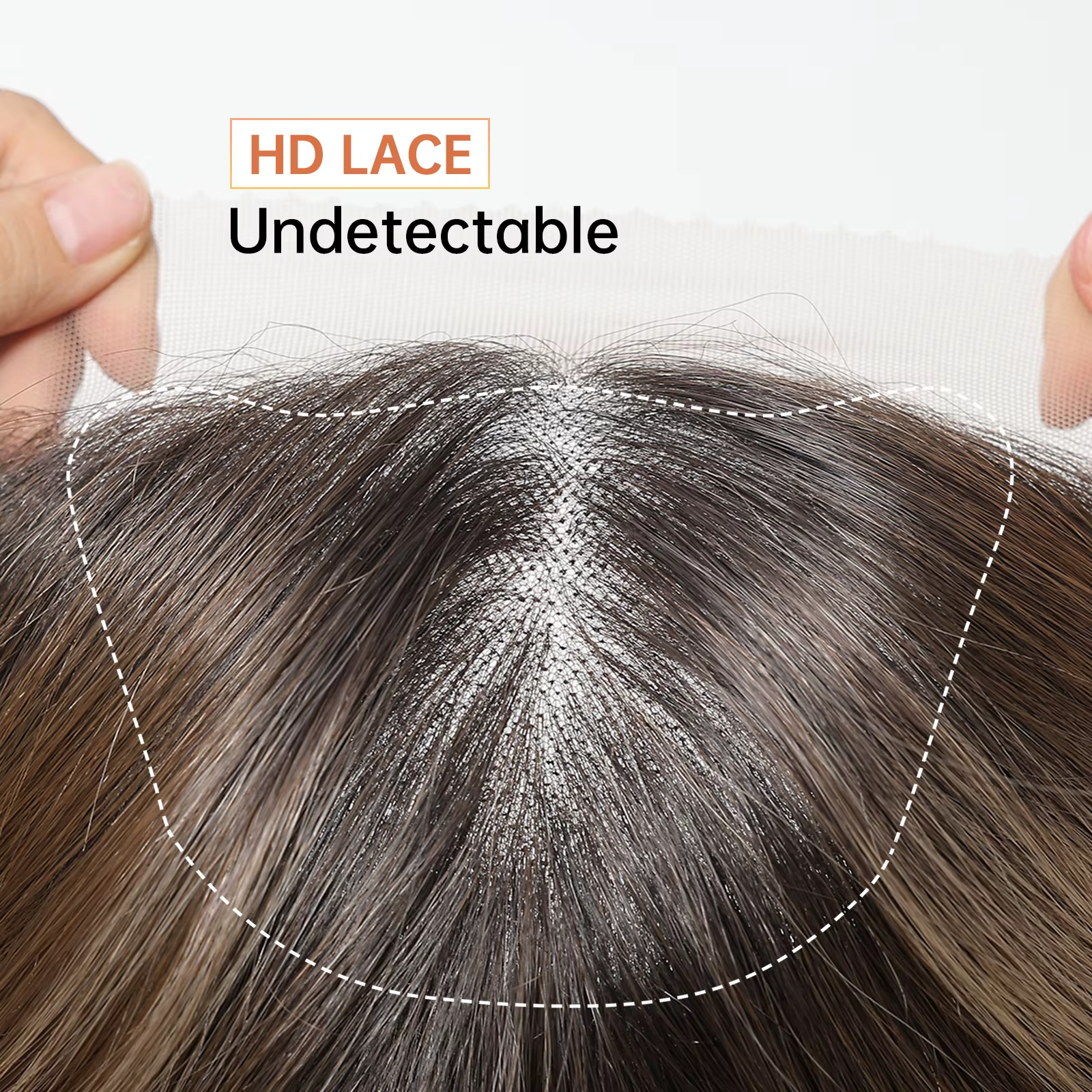 HAIRCUBE – perruque synthétique lisse mixte brune, racines foncées, naissance des cheveux naturelle,