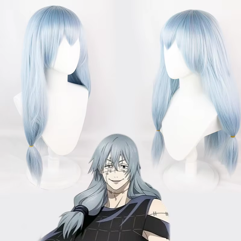 Perruque Anime Mahito bleue, cheveux de fête mi-droits, accessoires de Cosplay d'halloween pour adul