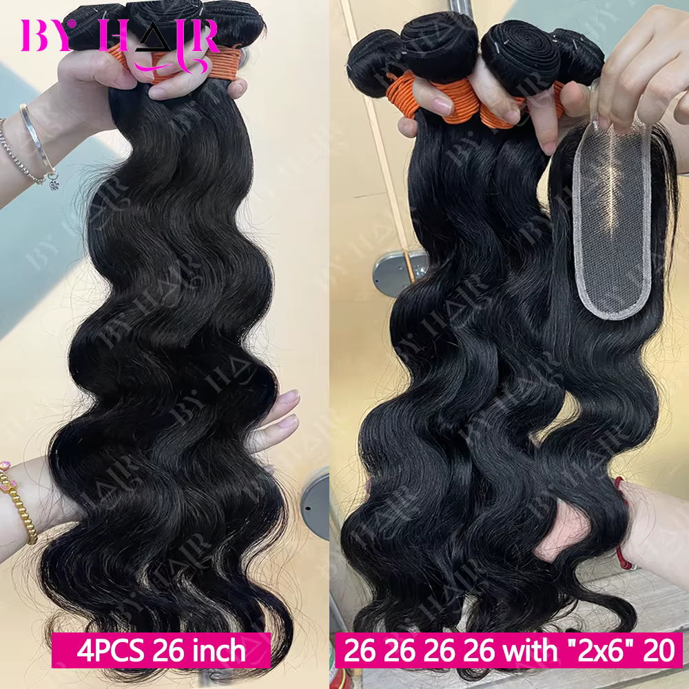 Extensions de cheveux brésiliens Body Wave avec closure 2x6, 4x4, 5x5 et frontales 13x4, 13x6 – 100%