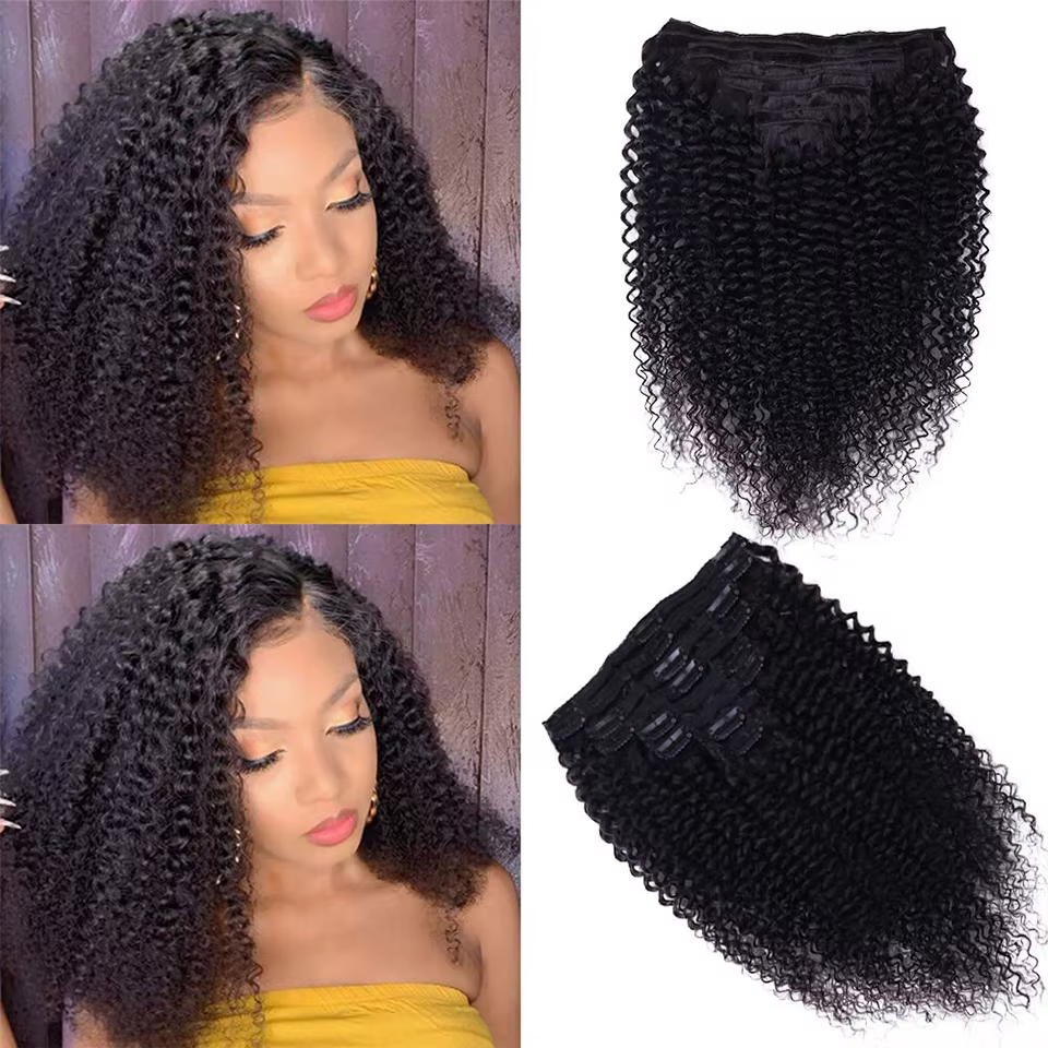 Extensions de cheveux bouclés crépus à clipser 3C 4A Afro Kinky Curly Clip-Ins en cheveux humains vé