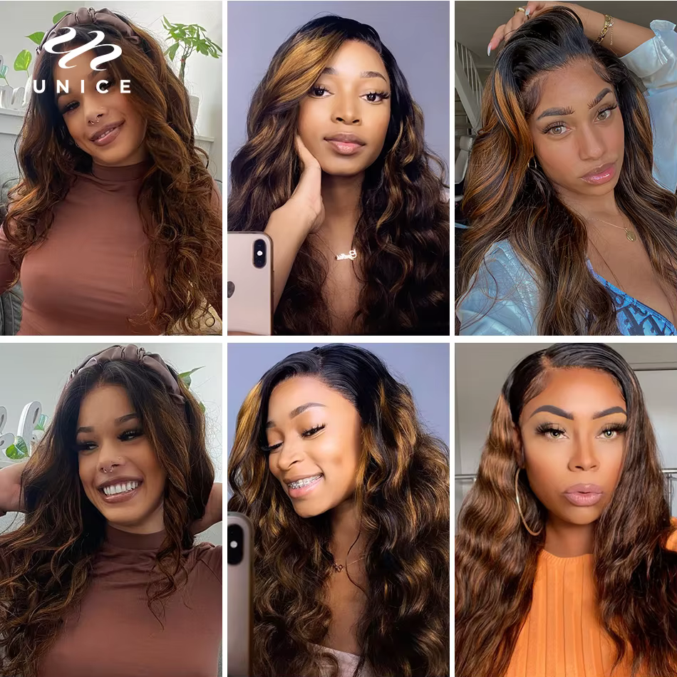 UNICE-Bundles de cheveux humains Body Wave, Balayage, Fermeture à lacet 4x4, Highlight, Faites une p