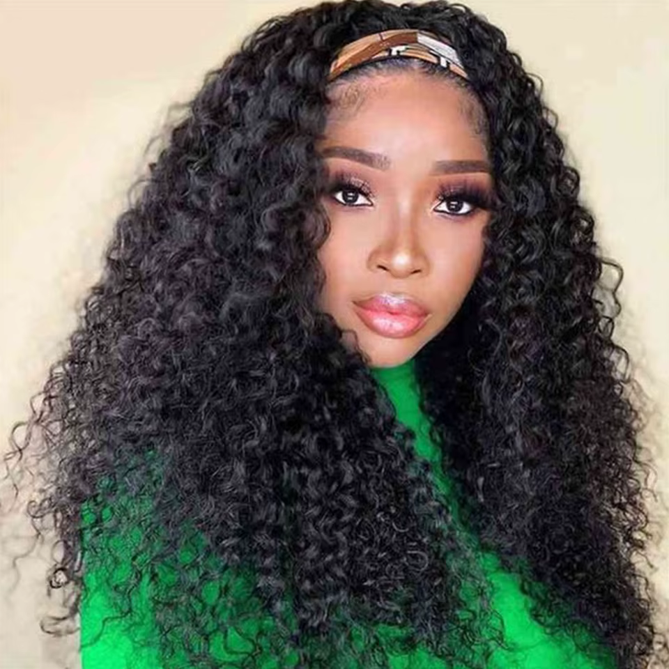 Perruque bandeau cheveux humains crépus bouclés pour femmes noires, densité 250%, sans colle, brésil