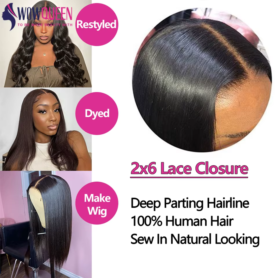 Paquets droits de cheveux humains avec fermeture 2x6 4x4 Extensions de cheveux brésiliens bruts armu