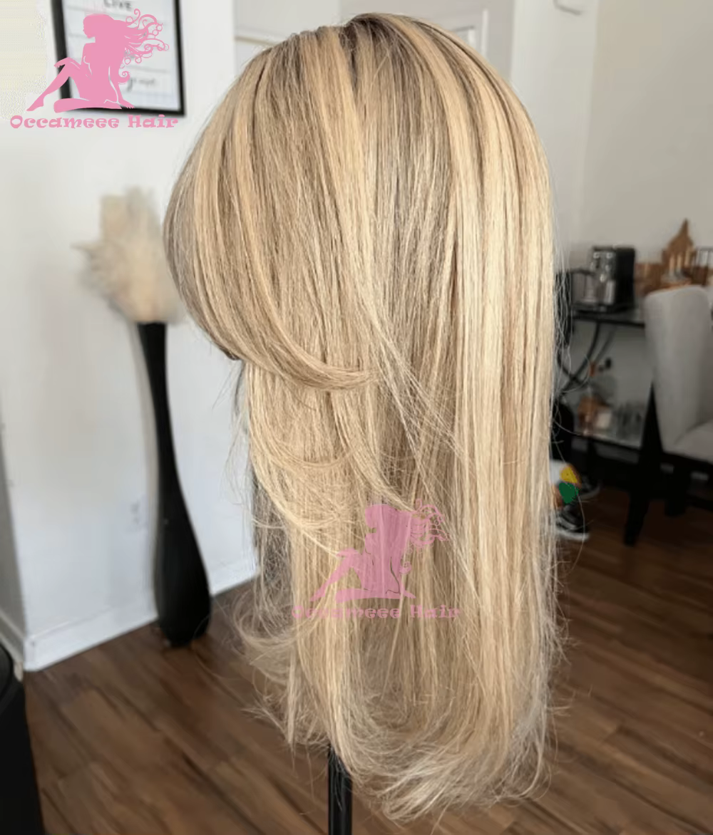 Perruques de cheveux humains avant de dentelle avec frange pré plumé délié cendré blond platine raci