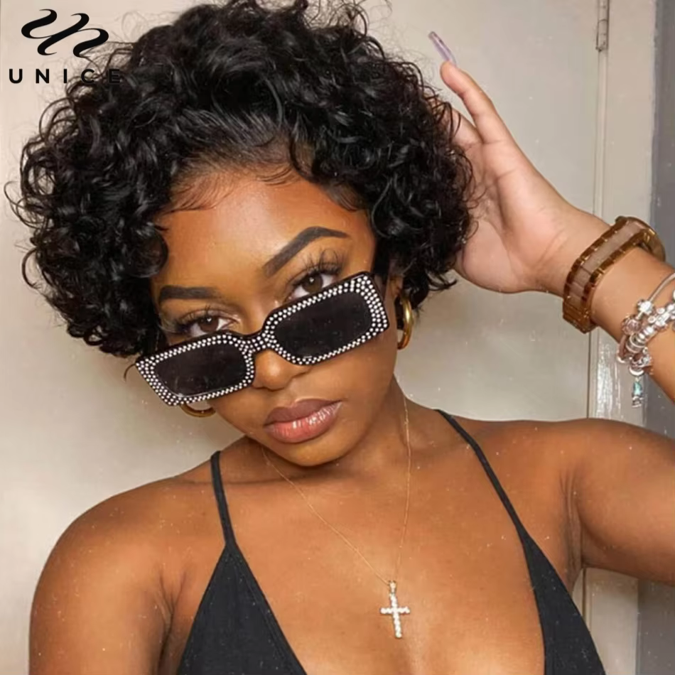 Perruque Lace Pixie Cut Wig 100% naturelle-UNice Hair, perruques Afro courtes bouclées, 13x1, pour f