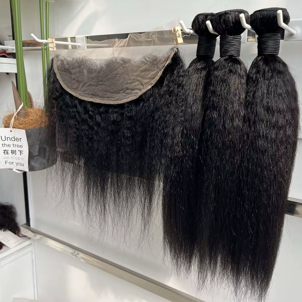 Soldes Exceptionnelles : Lots de Cheveux Raides Kinky avec Closure Frontale HD Transparente et Bundl