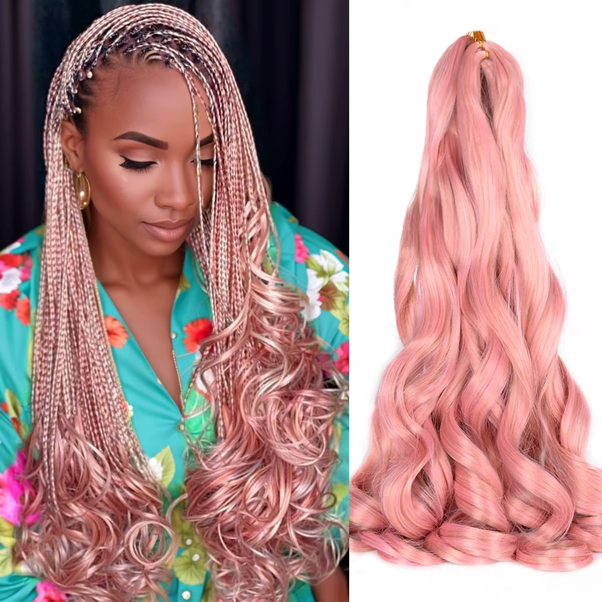 Extensions de cheveux synthétiques pour tresses, boucles françaises en spirale lâche, 24 pouces, pou