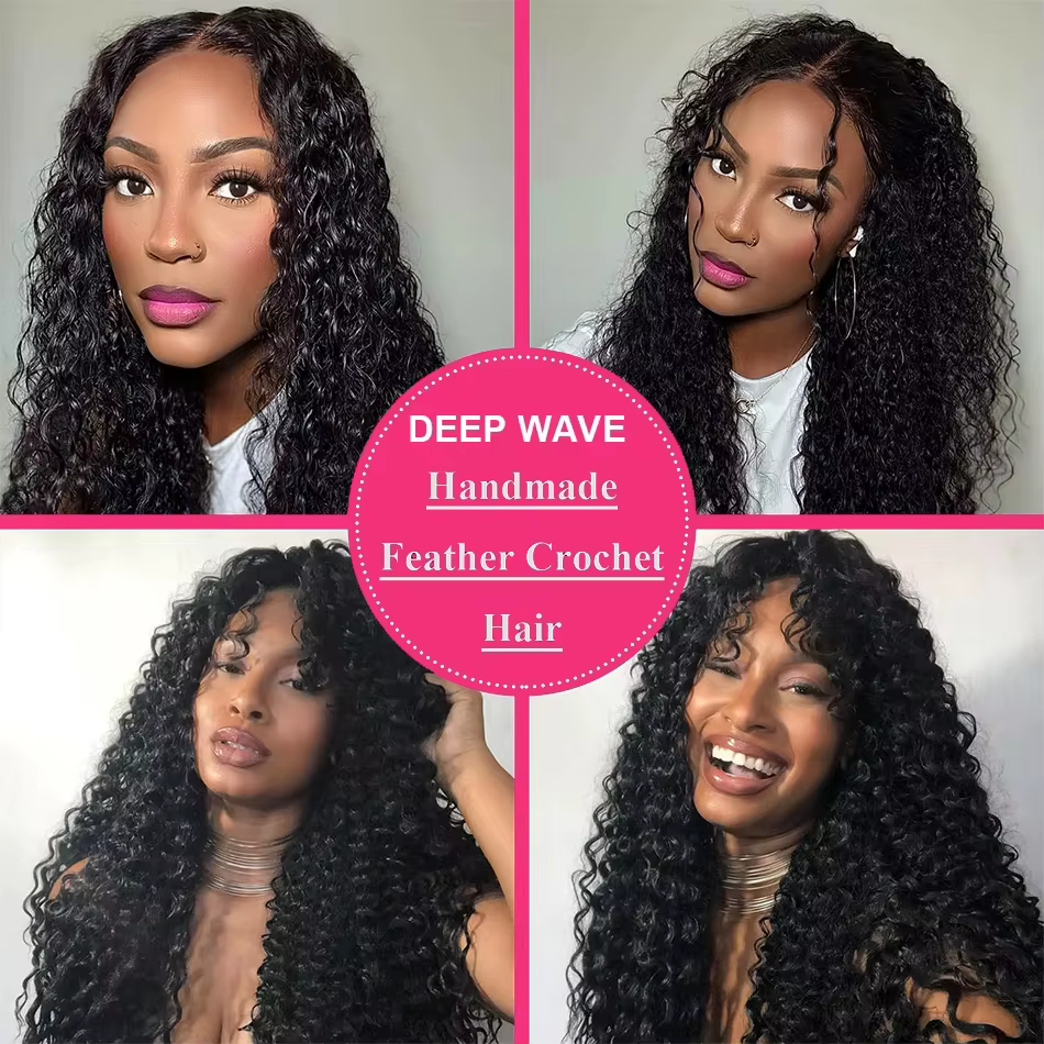 Crochet Feather Hair Extensions Curly Human Hair Crochet Human Hair Afro Kinky Burmese Deep Curly Kn