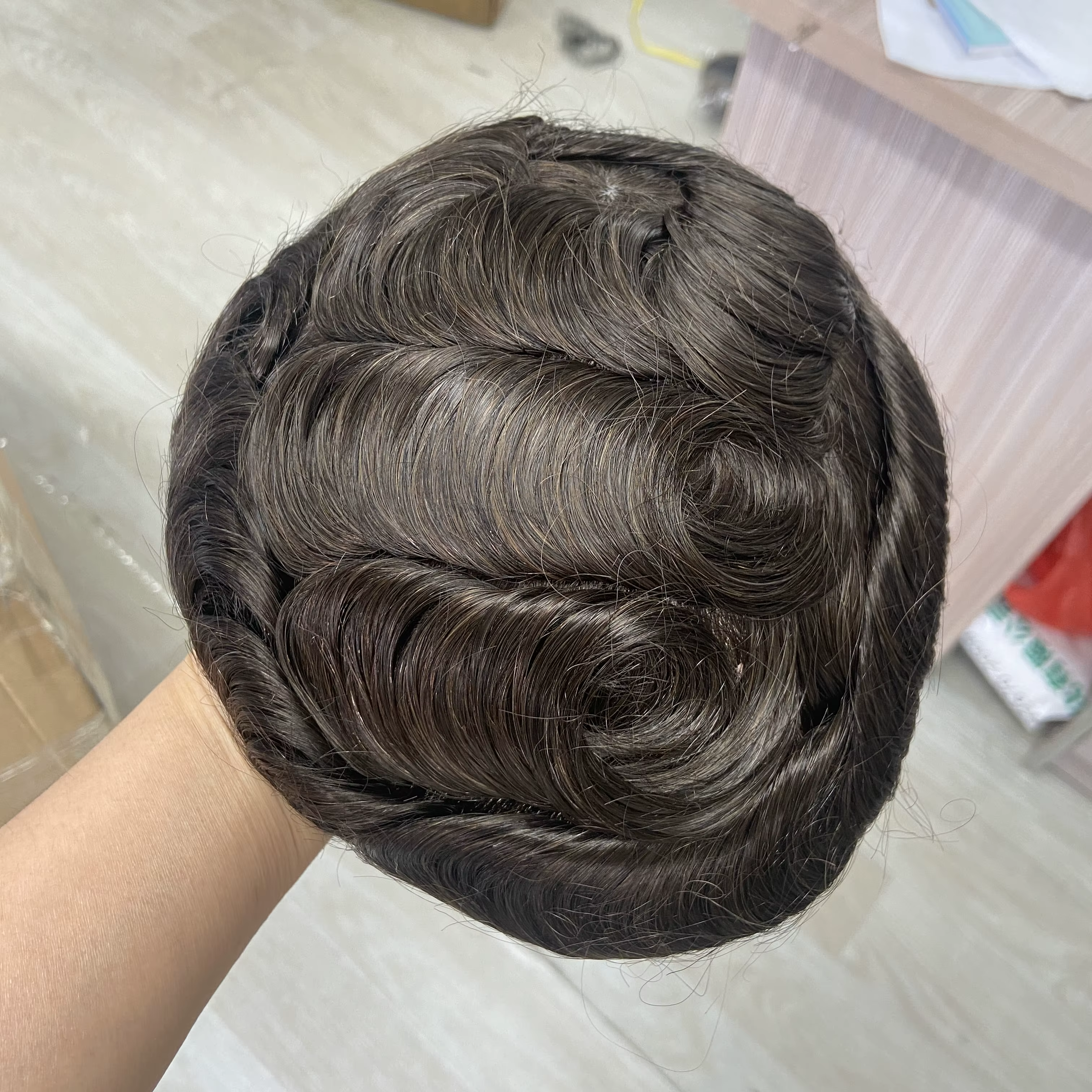 Toupet pour hommes, cheveux humains Q6 | Postiche hybride à base en dentelle + PU, combine le réal