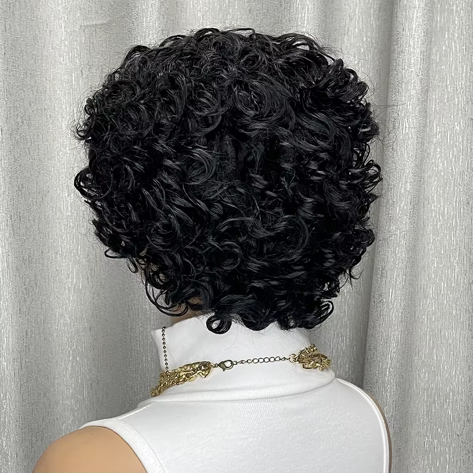 Perruque de cheveux humains crépus bouclés, Bob court avec frange pour femmes noires, faite à la Mac