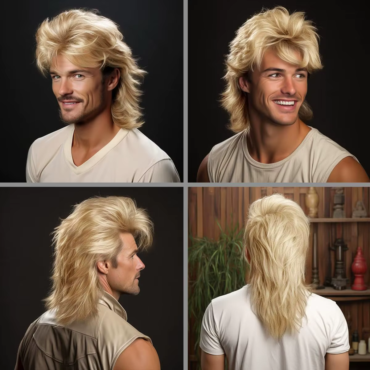 Perruque de mulet synthétique longue blonde faite à la machine pour hommes des années 70 et 80 Costu
