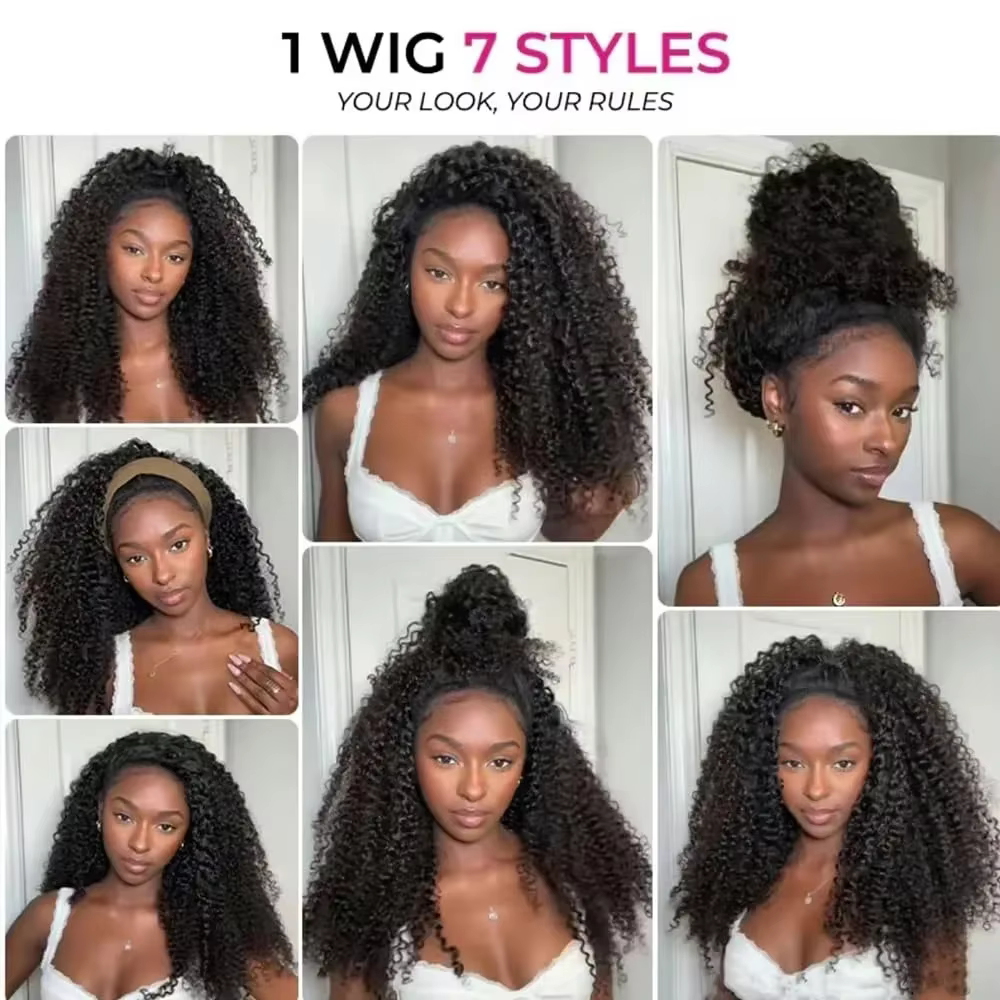 Moitié perruque cheveux humains Jerry perruques bouclées sans colle cheveux humains avec cordon sans