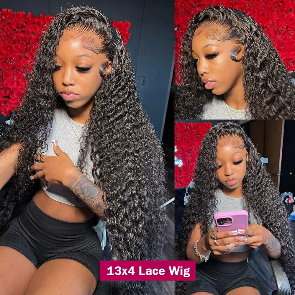 Perruque Lace Front Wig Brésilienne Naturelle, Cheveux Bouclés, Deep Wave, 13x4, 13x6, HD, Densité 2