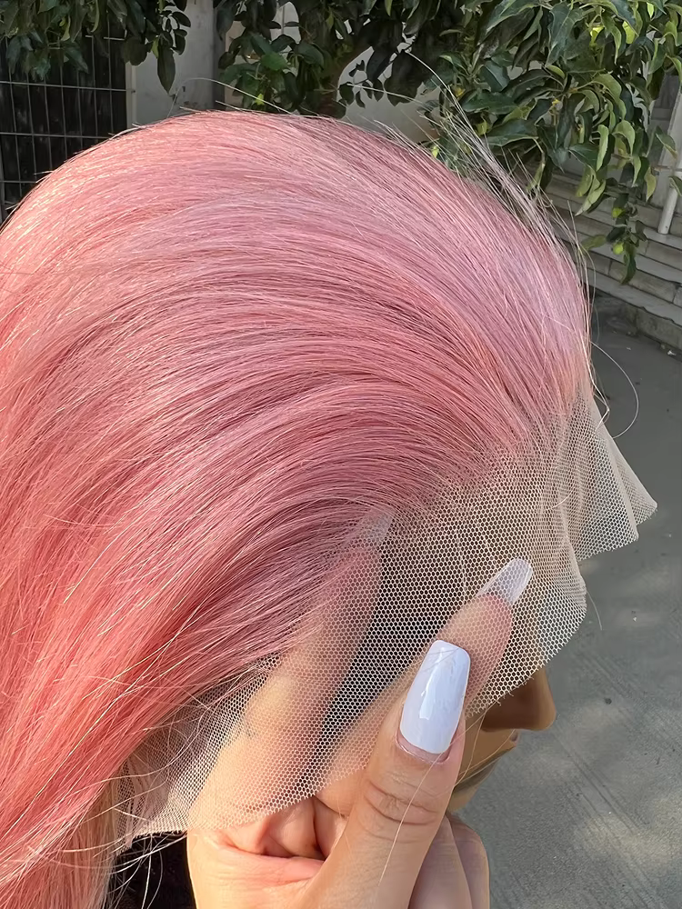 Perruque Bob brésilienne naturelle lisse, cheveux courts, couleur Rose, 13x4, Lace Front Wig transpa