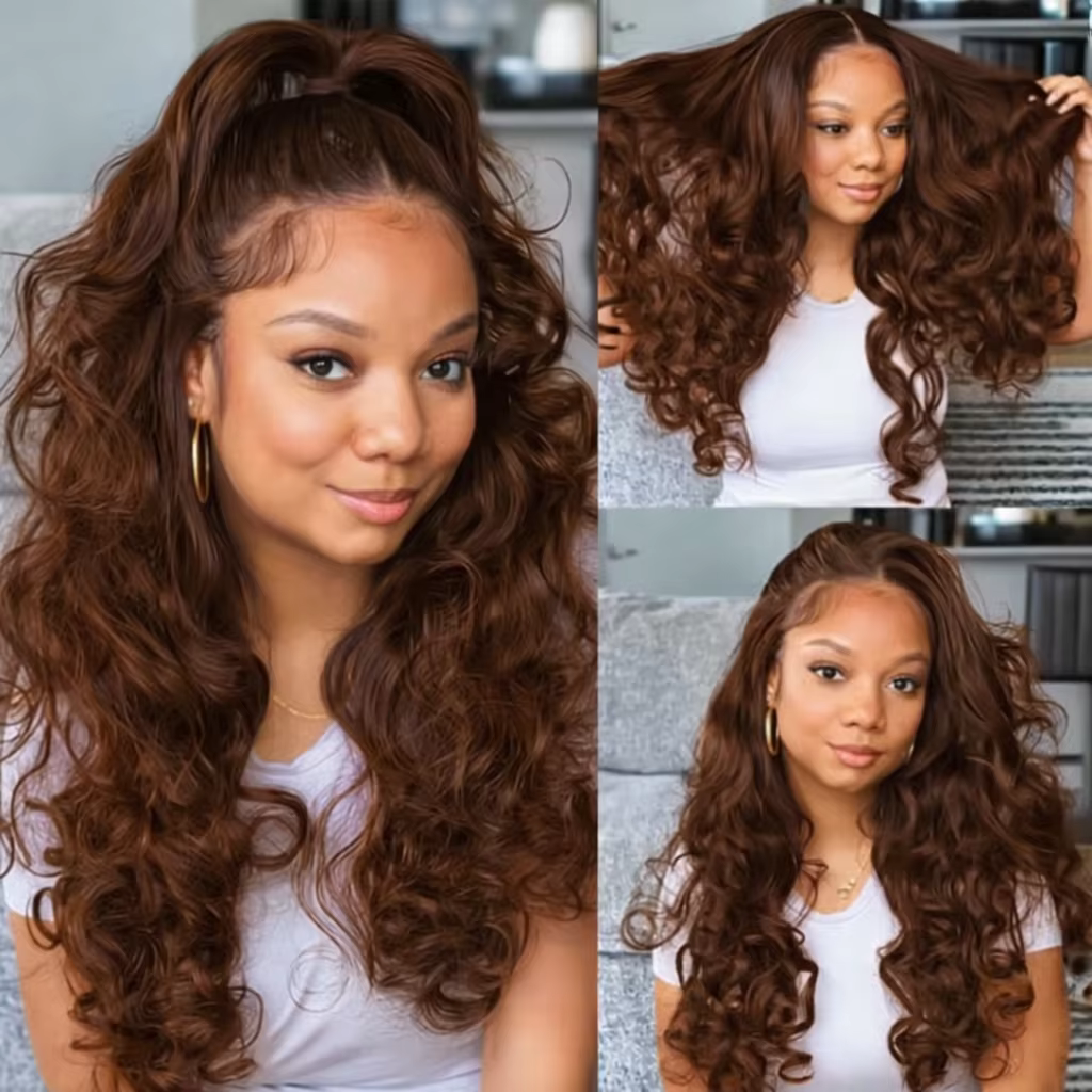 Sans couture # 4 Miracle Knots - Extensions de cheveux humains 100% naturels, ondulés, brun foncé, p