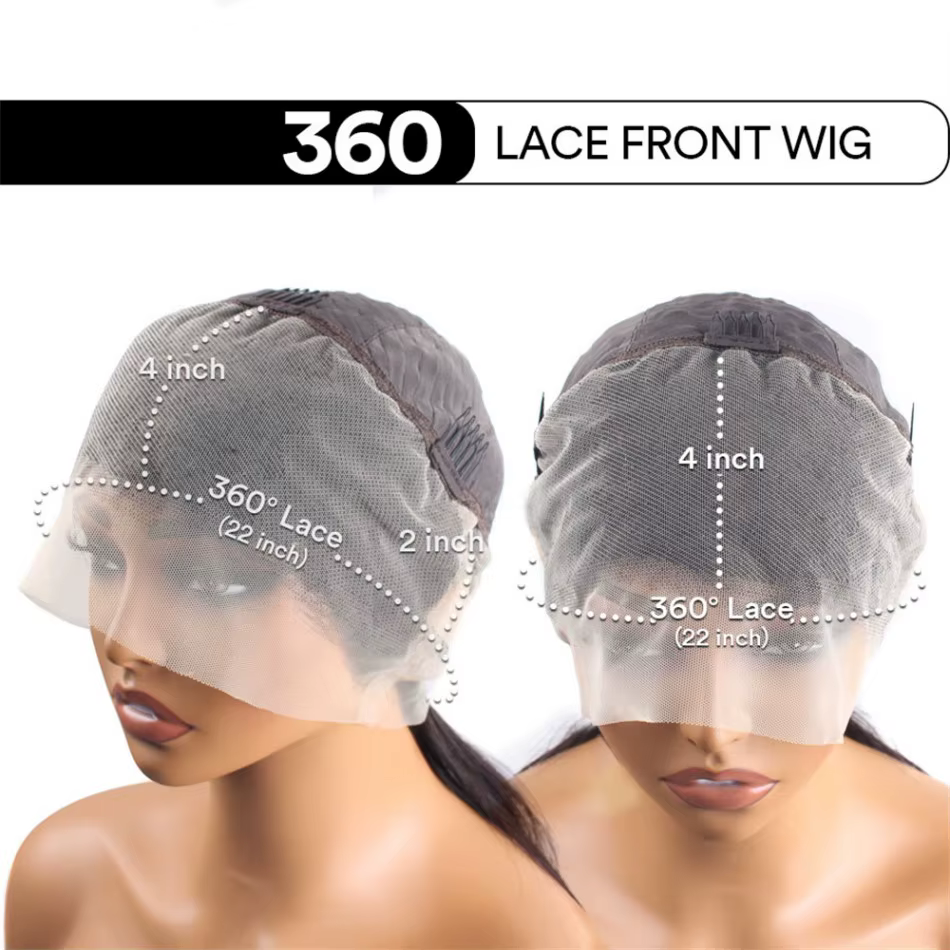Perruque 360 Full Lace en Cheveux Humains Pré-Pluckée HD Densité 250, Perruques Frontales 360 Lace B