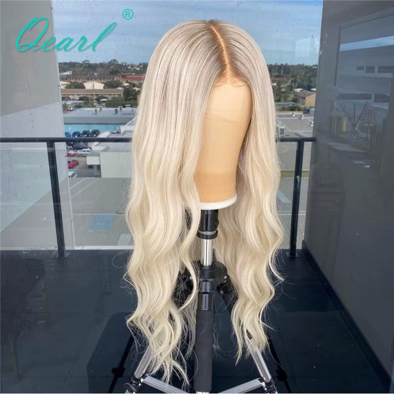 Platine-Perruque Full Lace Wig Brésilienne Naturelle, Cheveux Blonds Agaçants, Transparent HD, Nmini