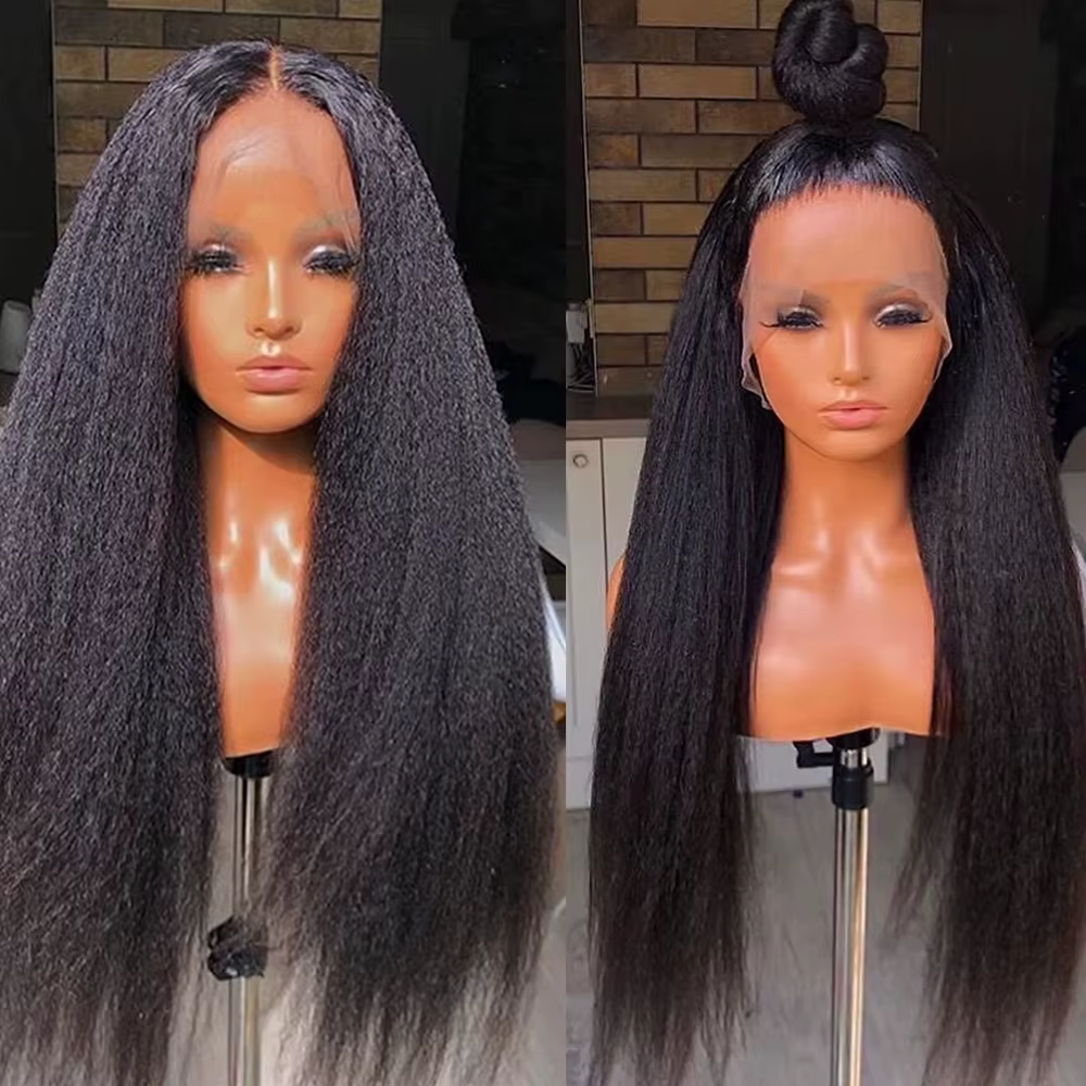 Perruque Kinky Straight à 250 % de densité, fabriquée en cheveux humains, avec une dentelle frontale