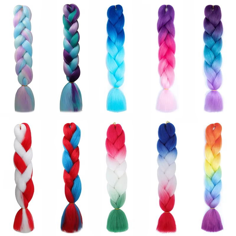 Extension capillaire synthétique tressée de 24 pouces, couleur ombrée arc-en-ciel, cheveux Jumbo ros
