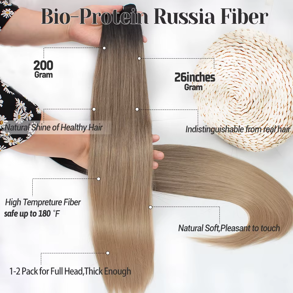 Extensions capillaires synthétiques lisses Bio, faux mèches en Fiber résistante à la chaleur, ombré 