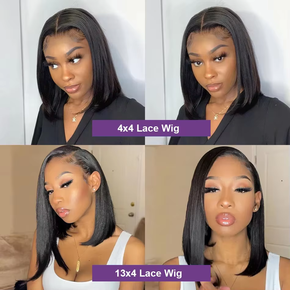 Perruques Lace Front 4x4 13x4 en cheveux humains lisses, perruque courte bob économique, perruques f