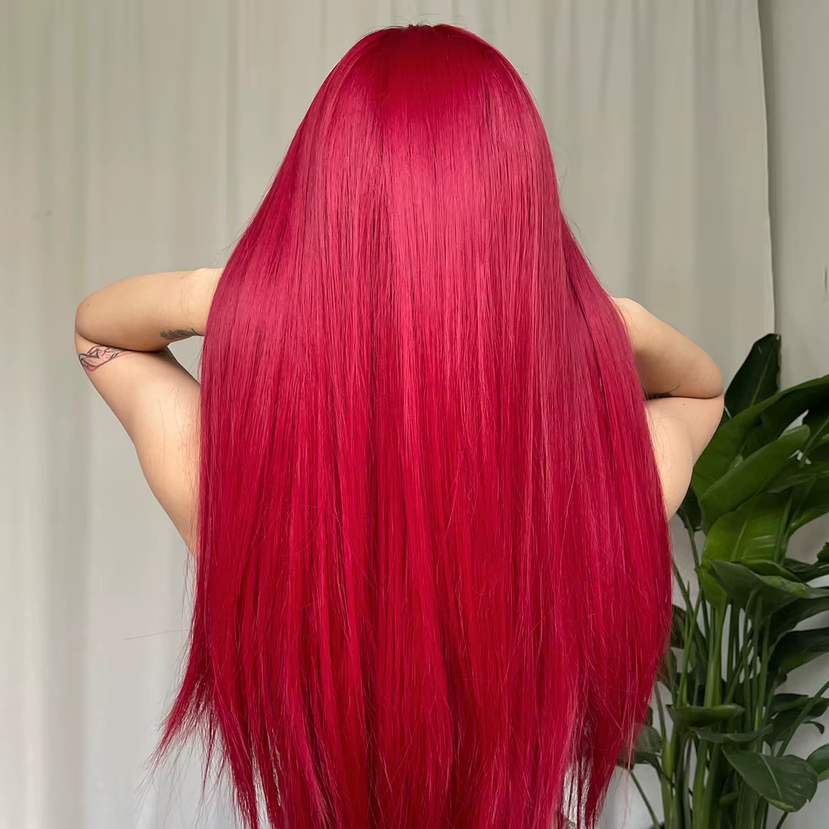 Perruque Synthétique Rouge Vin Clair avec Frange pour Femme, Cheveux Longs et Lisses, Cosplay Nature
