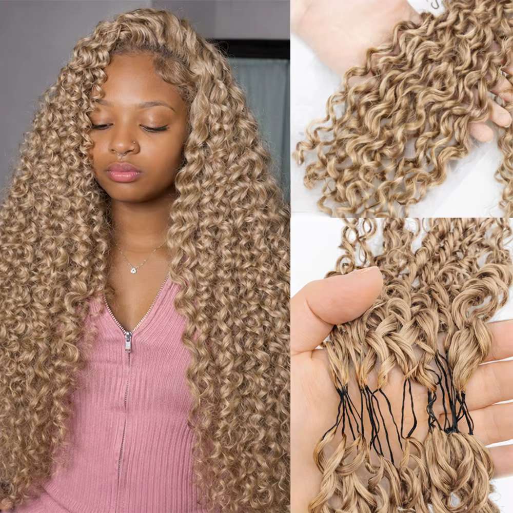 Cheveux humains bouclés birmans couleur blond miel pour crochet # 27 extensions de cheveux en croche