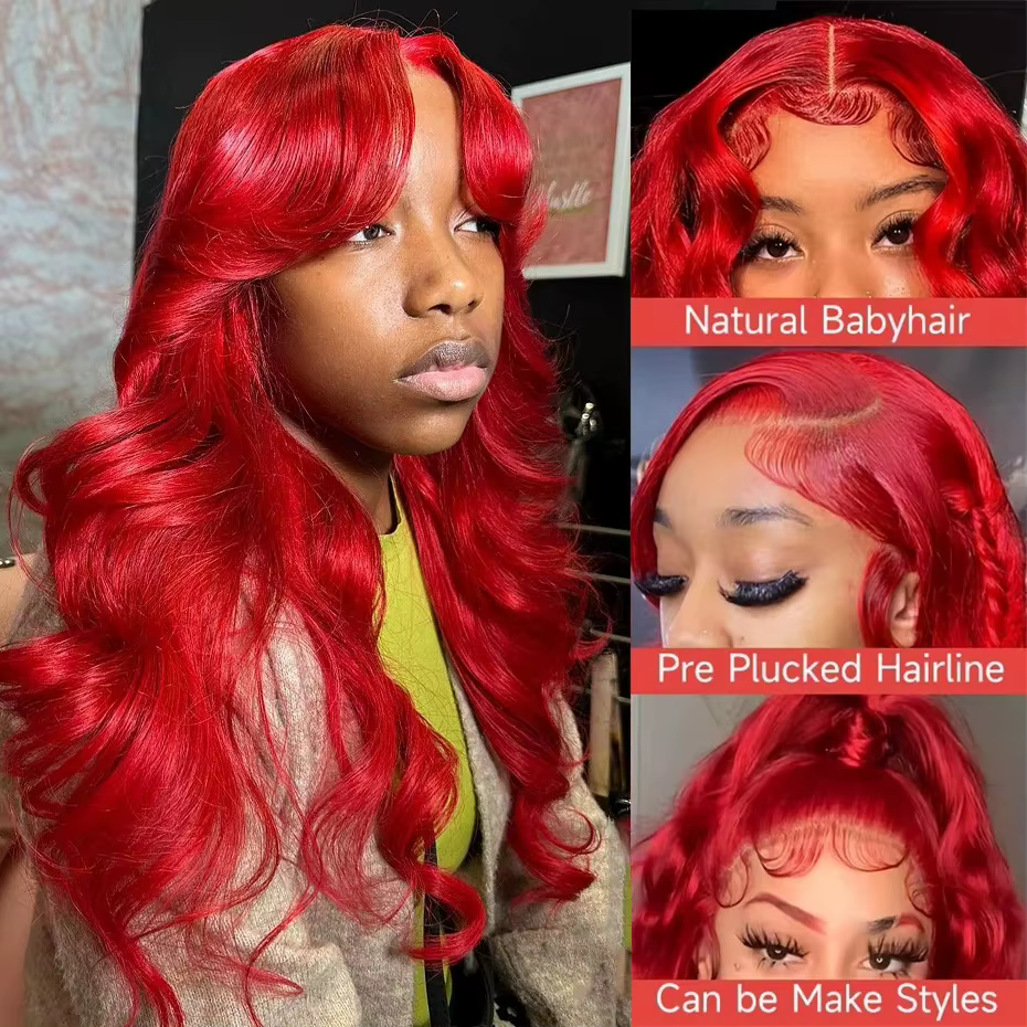 30 40 pouces rouge chaud 13x6 Hd dentelle frontale perruques perruque de cheveux humains brésilien r