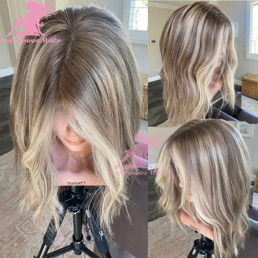 Perruque frontale en dentelle de cheveux humains Ombre Blonde met en évidence la vague naturelle ave