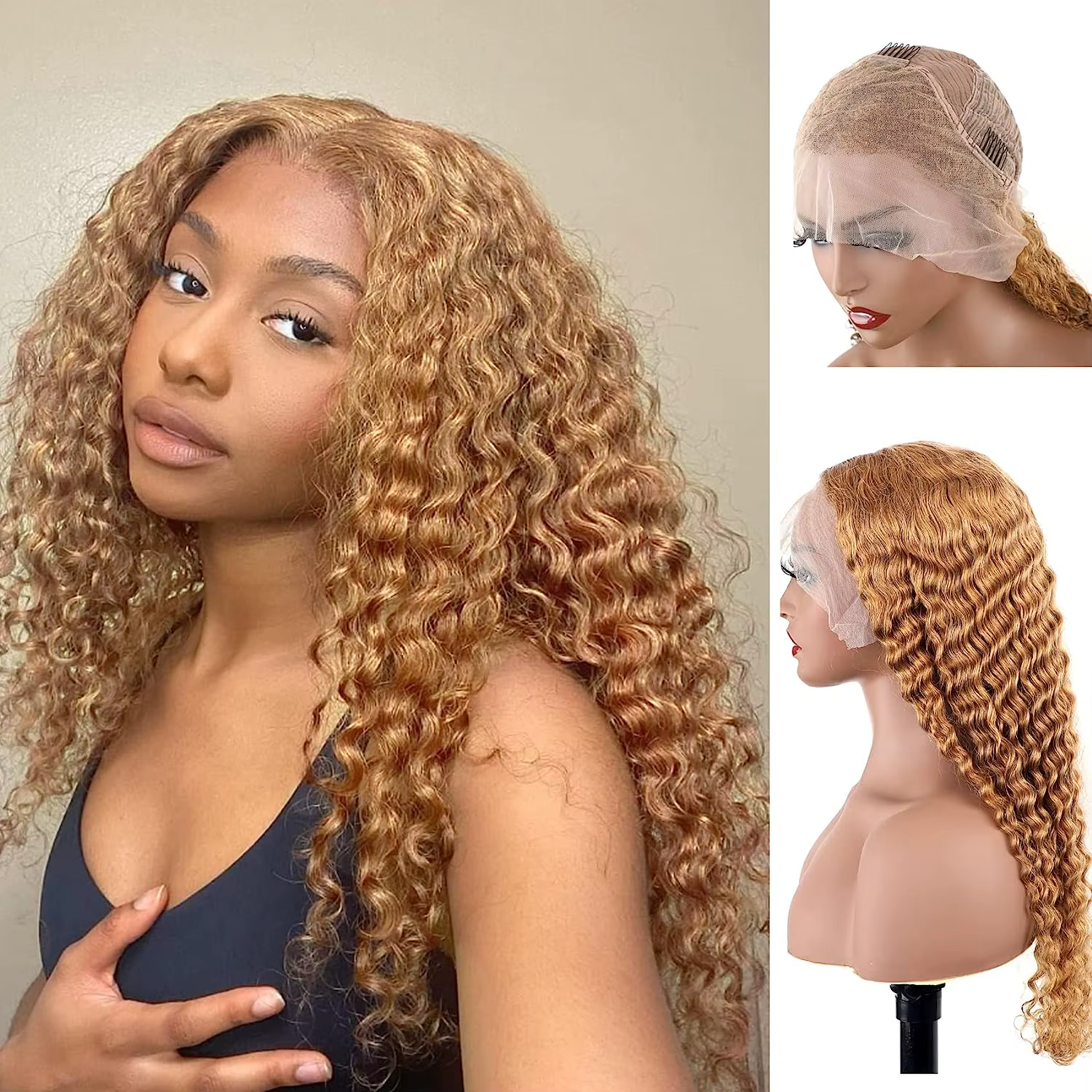 Perruque Lace Front Wig naturelle Remy, cheveux humains, blond miel 200%, 13x4, 13x6, HD, Deep 4x4,