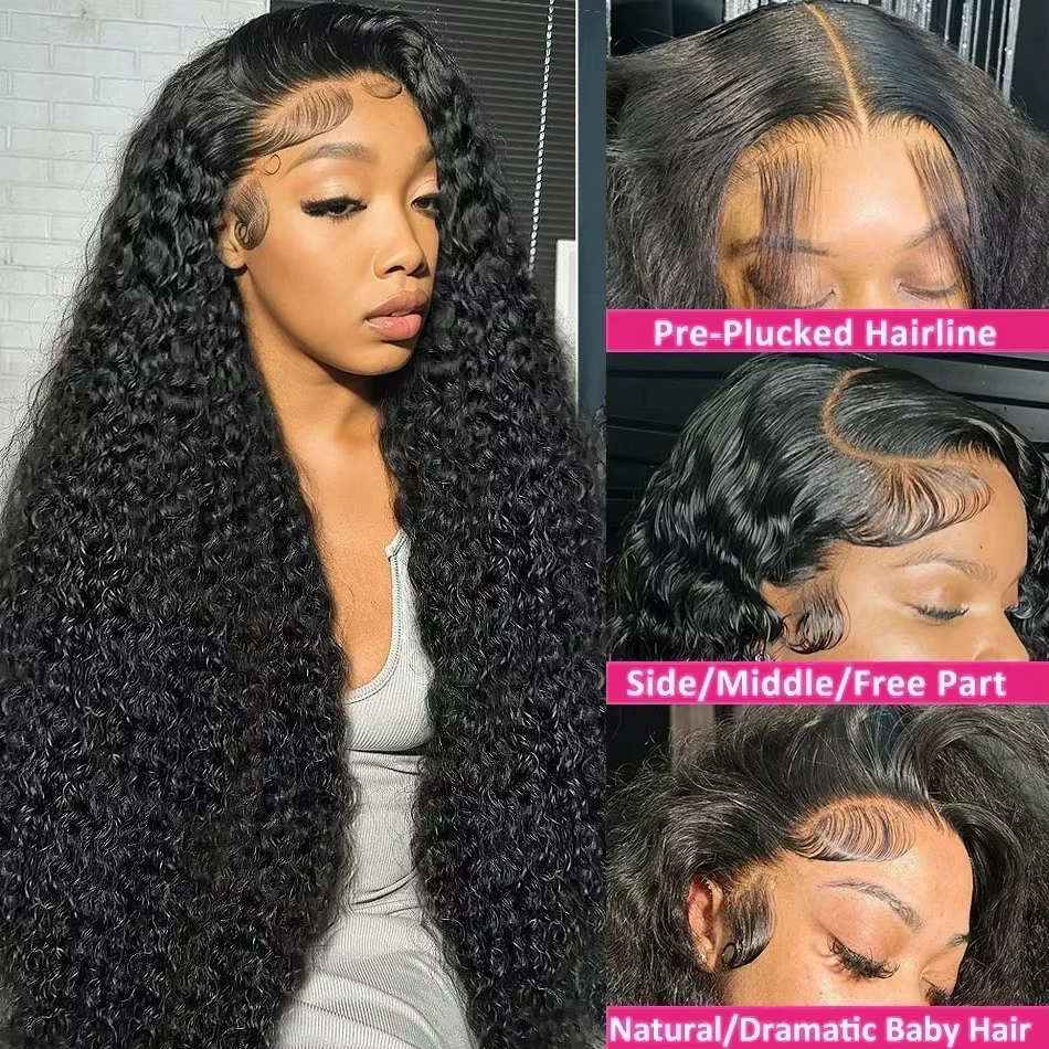 Perruque Lace Front Wig Deep Wave brésilienne naturelle, cheveux bouclés, 13x6, pre-plucked, 34 pouc