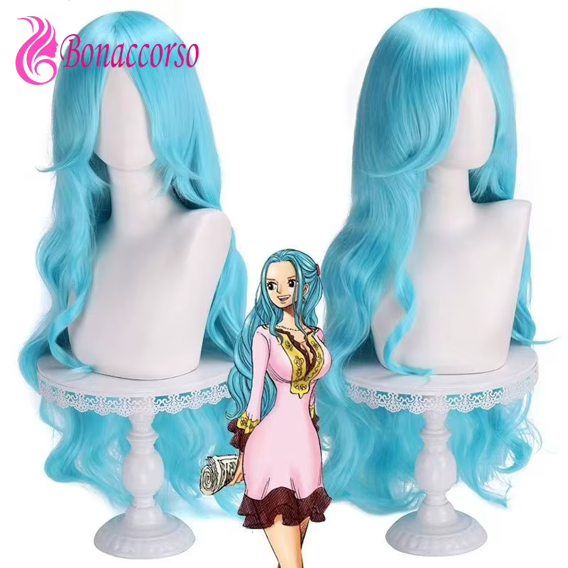 Perruque de Cosplay synthétique longue bouclée Nefertari Vivi, une pièce, perruque en Fiber résistan