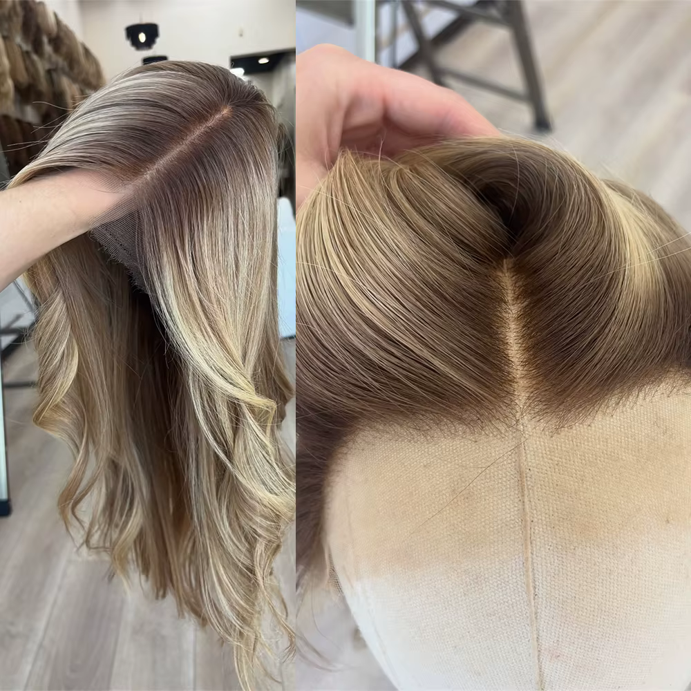 Perruque Lace Front 13x4 Blond Cendré pour Femme, Fibre Synthétique Balayage, Perruque de Luxe avec 