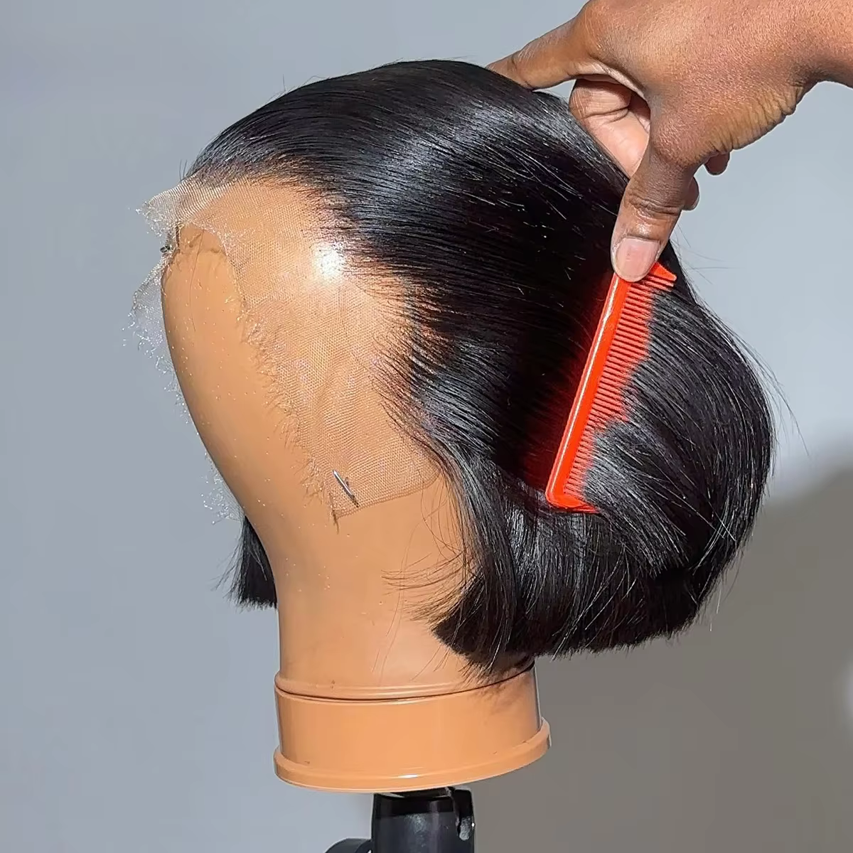 Perruque Bob en cheveux humains, densité 200%, frontale en dentelle HD 13x4, courte et droite, pré-é