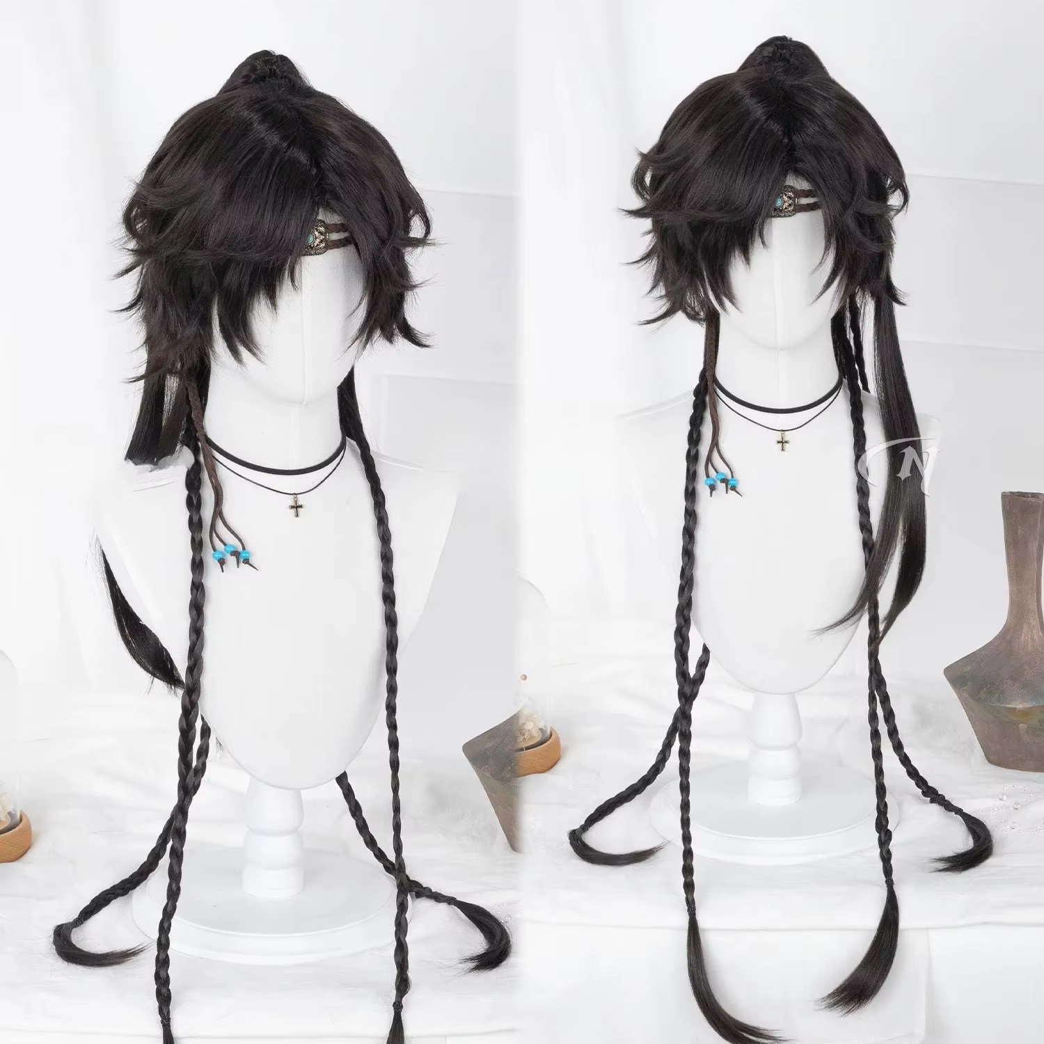 Perruque de cosplay pour garçon chinois ancien, style Route du Thé, queue de cheval noire, perruque 