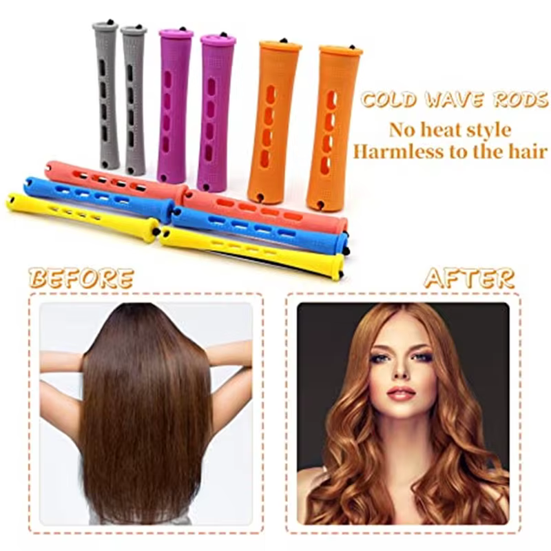 Ensemble de tiges de permanente de cheveux avec peigne à queue d'épingle, bigoudis en plastique, tig