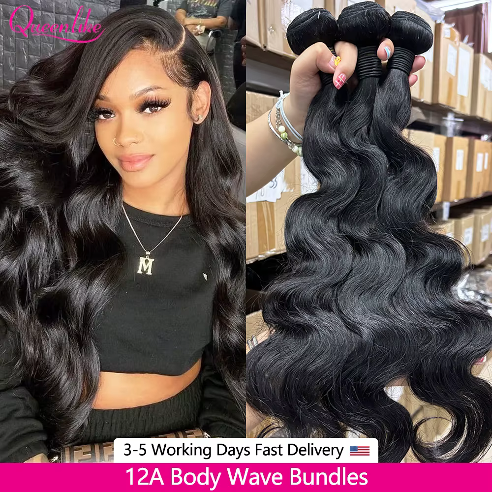 Queenlike 24 24 24 pouces corps vague paquets cheveux humains 12A brésilien cheveux bruts armure fai